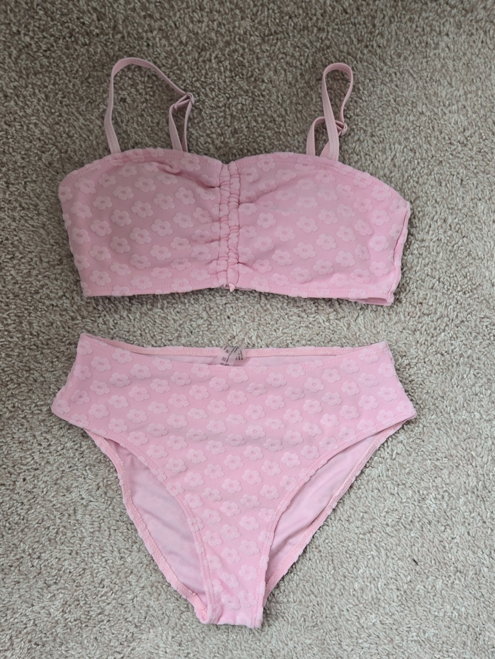 SHEIN Pink Floral Bandeau High-Waist Bikini Set - Light Pink